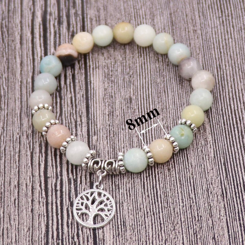 UEUC Tree of Life Yoga Leaf Jasper & Tibetan Agate Gemstone Bracelet, Multi-Layer Natural Stone Healing Chakra Beaded Bracelet, Energy Balance Friendship Bracelet Set - Image 2
